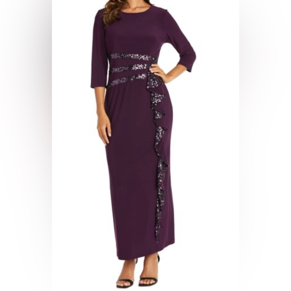 R & M Richards Cascading Sequin Evening Dress